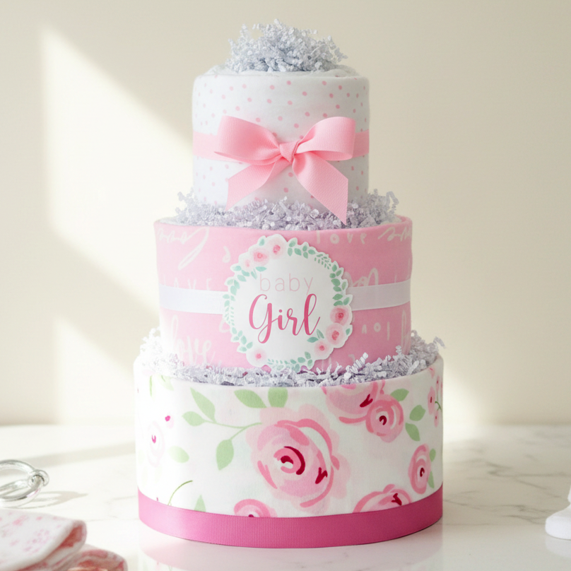 Baby Girl Rose Diaper Cake